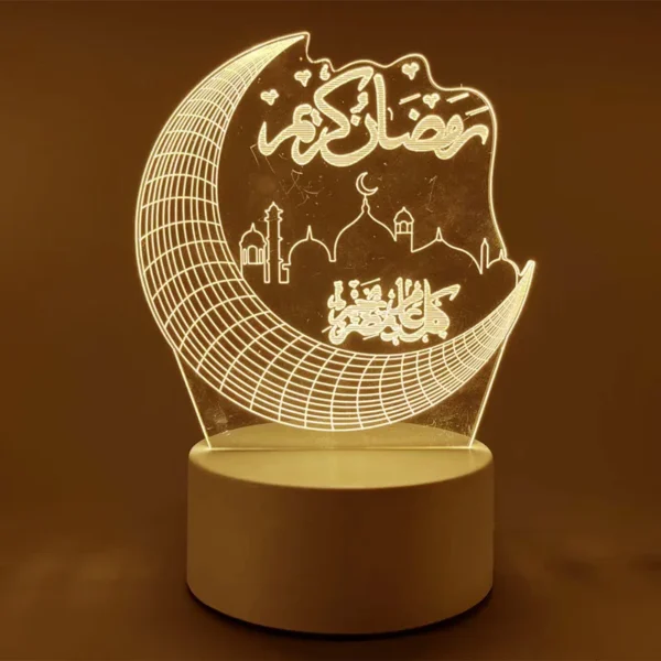 ⁦مصباح ليلي LED أكريليك ثلاثي الأبعاد ، يعمل بمنفذ USB ، إسلامي ، رمضان ، لوازم المهرجان ، عيد مبارك ، زخارف ، غرفة نوم ، مصباح ديكور منزلي⁩ - الصورة ⁦2⁩