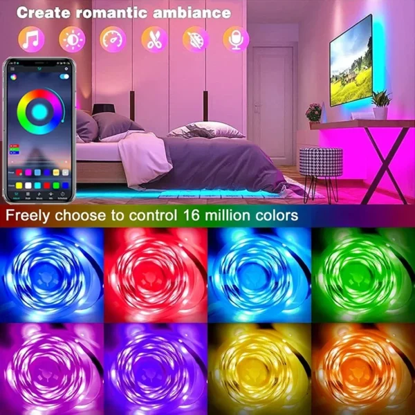 ⁦أضواء شريط LED متغيرة اللون بمنفذ USB ، RGB ، شريط مصباح مرن لتزيين الغرفة ، صمام ثنائي لإضاءة التلفزيون الخلفية ، تحكم بتطبيق⁩ - الصورة ⁦2⁩