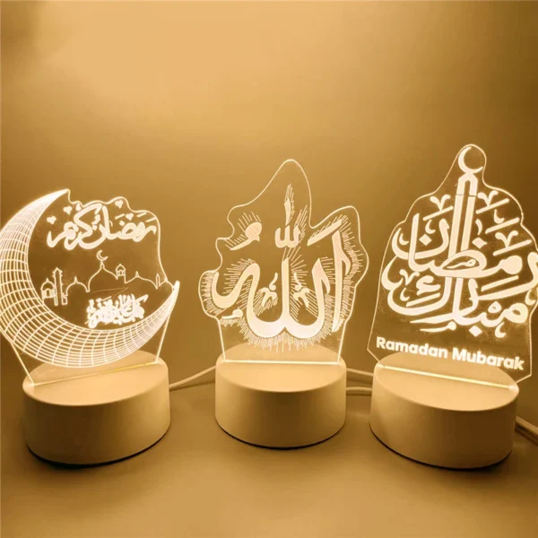 مصباح ليلي LED أكريليك ثلاثي الأبعاد ، يعمل بمنفذ USB ، إسلامي ، رمضان ، لوازم المهرجان ، عيد مبارك ، زخارف ، غرفة نوم ، مصباح ديكور منزلي